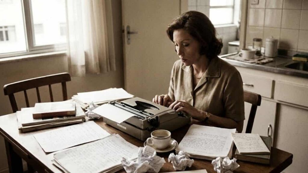 Clarice Lispector datilografando em sua máquina de escrever
