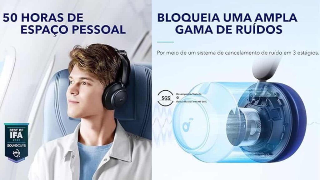  Foco: Fone de ouvido soundcore Space Q45 da Anker
 com cancelamento de ruído para produtividade e foco total
